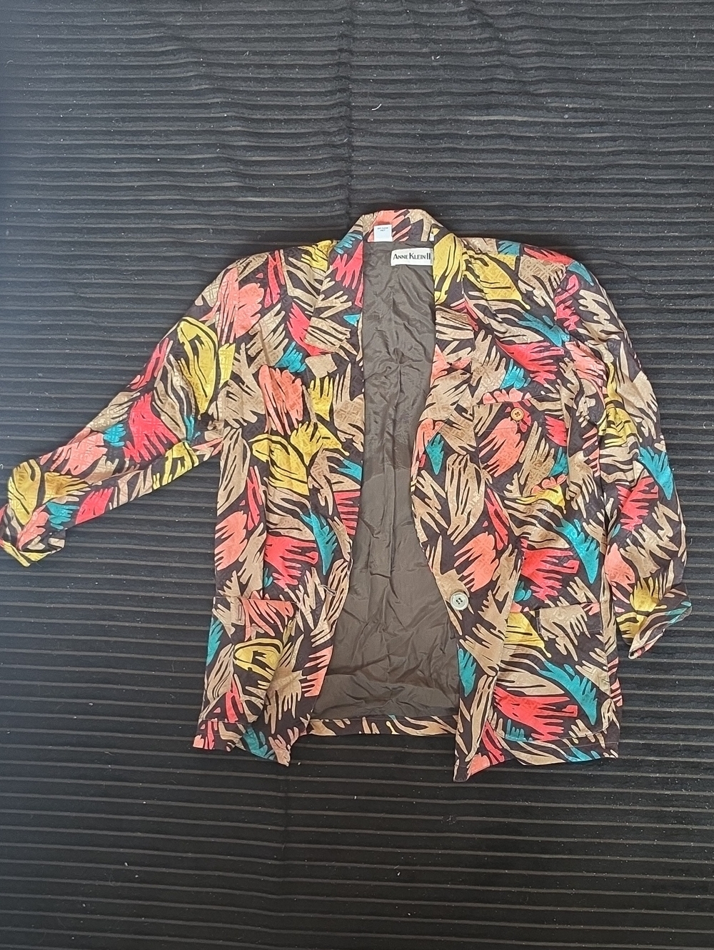 VINTAGE Anne Klein Black Blazer with Multicolor Leaf Print